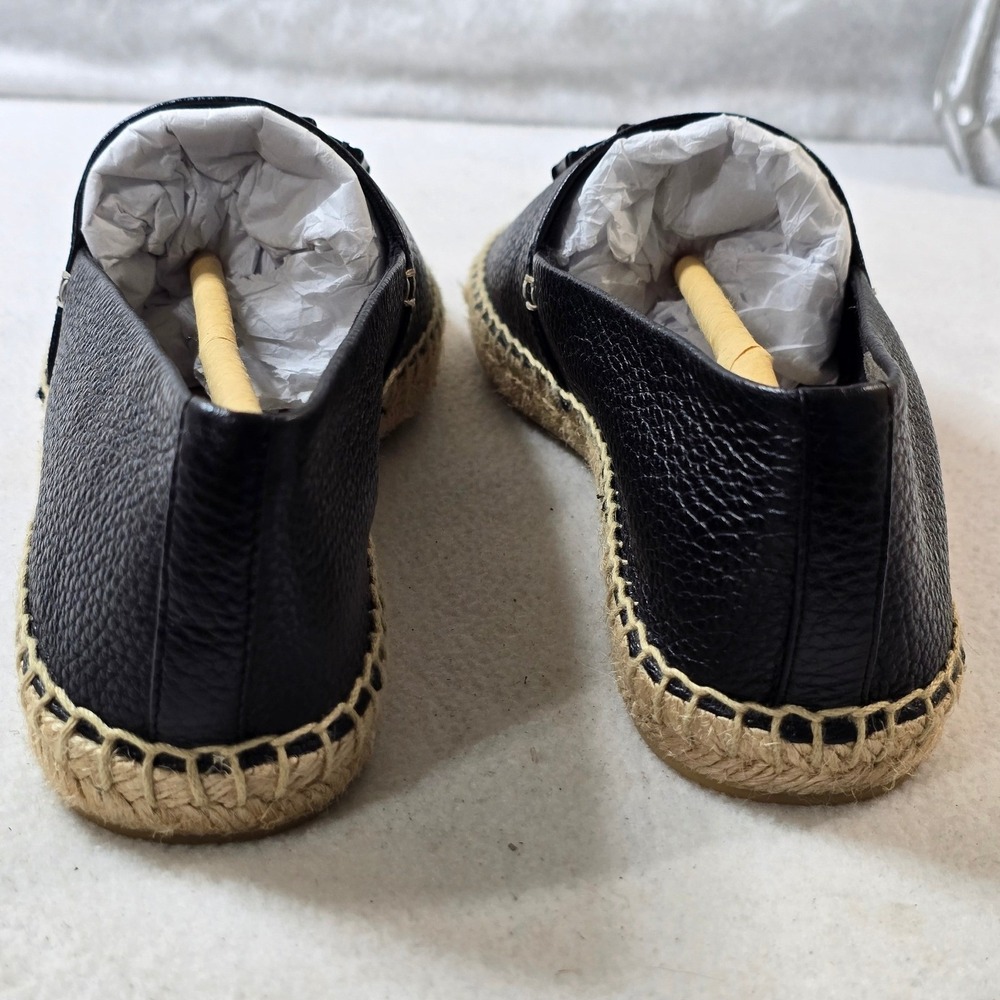 Tory Burch Espadrilles Leather Black Logo Slip On Loafers Shoes Size 8.5 - Picture 10 of 14
